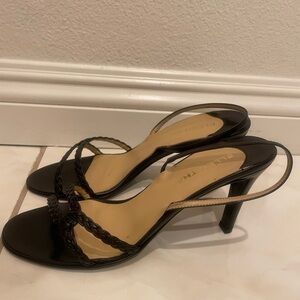 Ellen Tracy Black Braided Strap Slingback Heels Size 7M Made in Italy